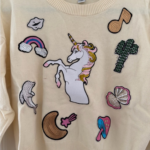 Wildfox Unicorn Sparkle Patch Sweater Small Long sleeve Sequin embroidered rare - Picture 4 of 7